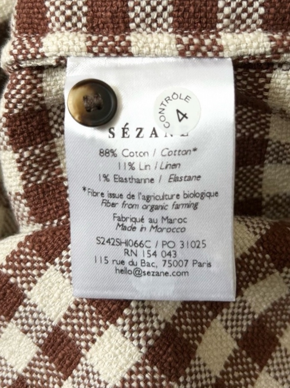 NWT Sezane Maelle Cotton Linen Shirt Jacket Brown Gingham Ecru FR 38 US 6 - Picture 9 of 10
